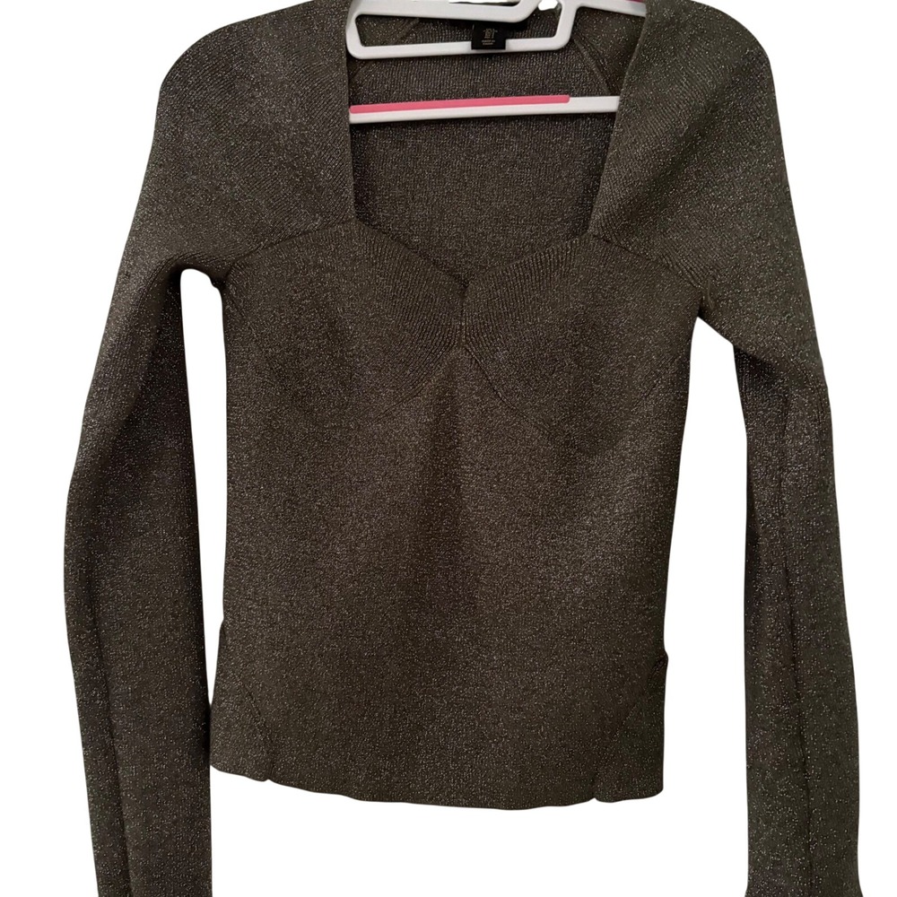 House of Harlow 1960 Metallic‎ Bronze Sweetheart Knit Long Sleeve Top Small